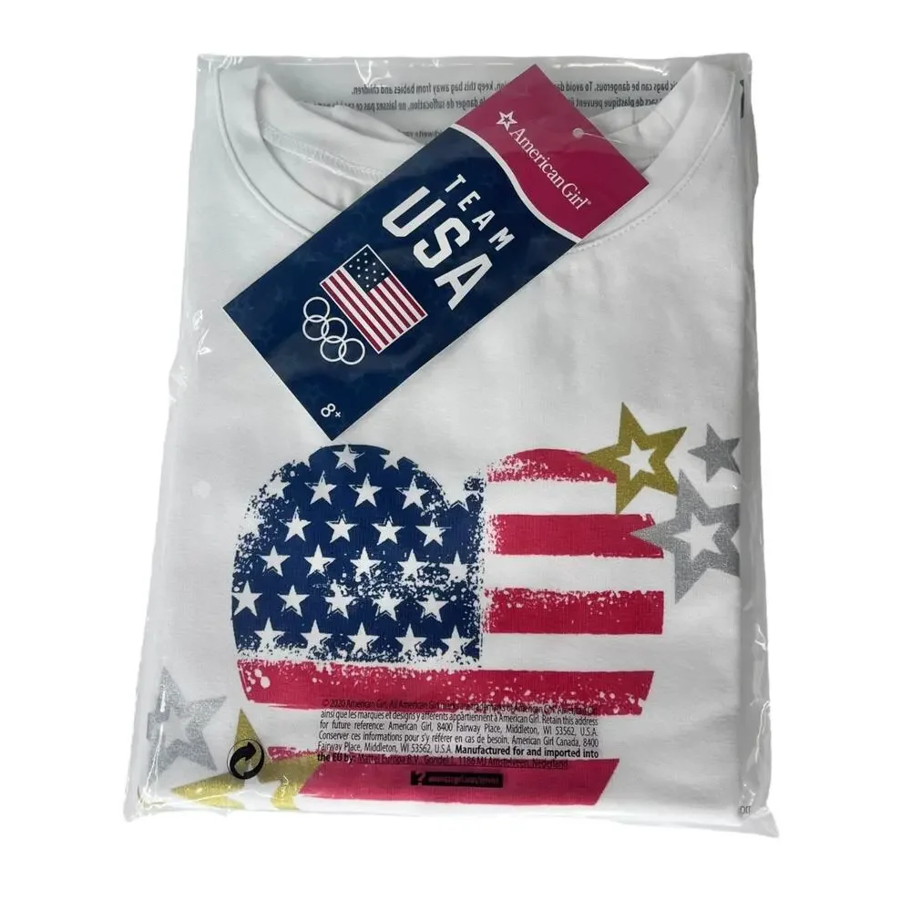 American Girl Doll Team USA T-Shirt Patriotic Flag Red White Blue Tee Top New
